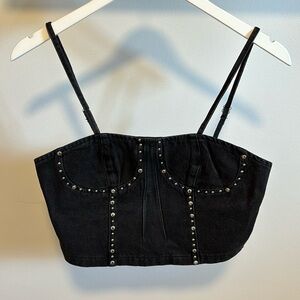 Cider Denim Rhinestone Corset Crop Cami top.